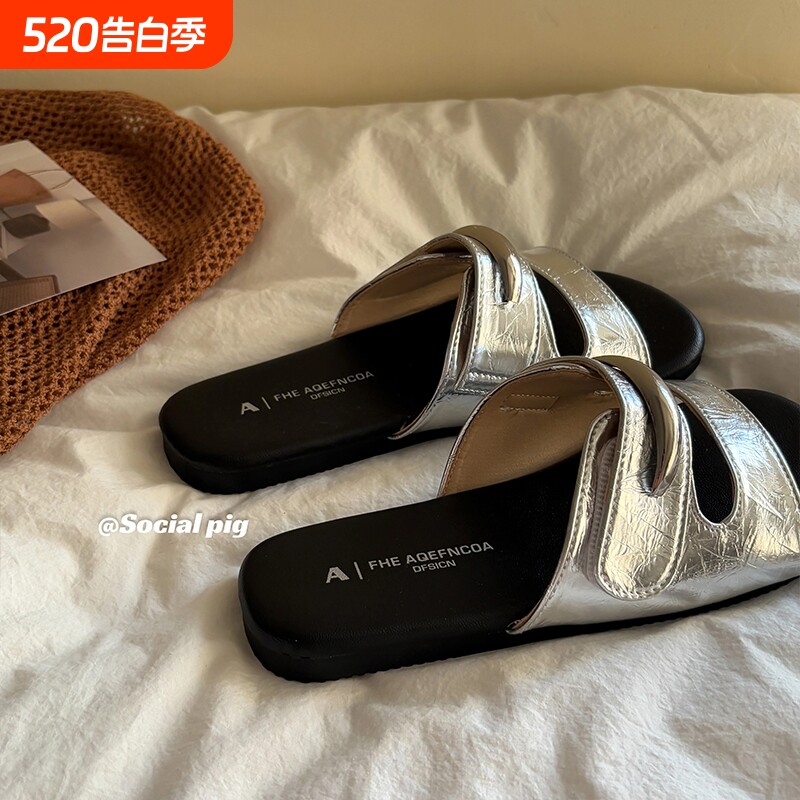 genfecor 软底拖鞋女外穿夏平底仙女风配裙子防滑一字拖凉拖