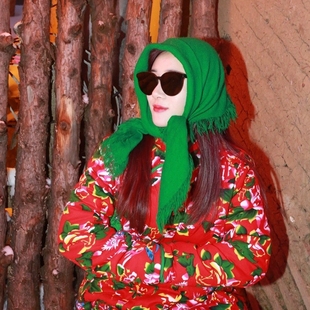 东北绿头巾农村大妈村姑奶奶老人方包头巾干活四方保暖围巾女花布