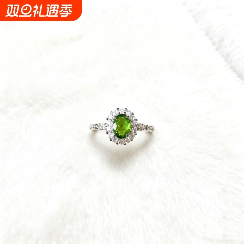 爆款热卖天然透辉石椭圆形女戒指跨境爆款配饰