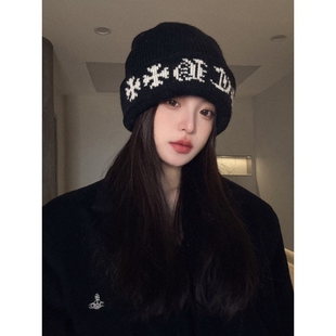 针织帽子女秋冬季新款大头围双层毛线冷帽加厚保暖护耳堆堆帽潮