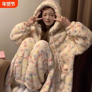 大码珊瑚绒睡衣冬季女款加厚加绒长款睡袍2025新款秋冬家居服套装
