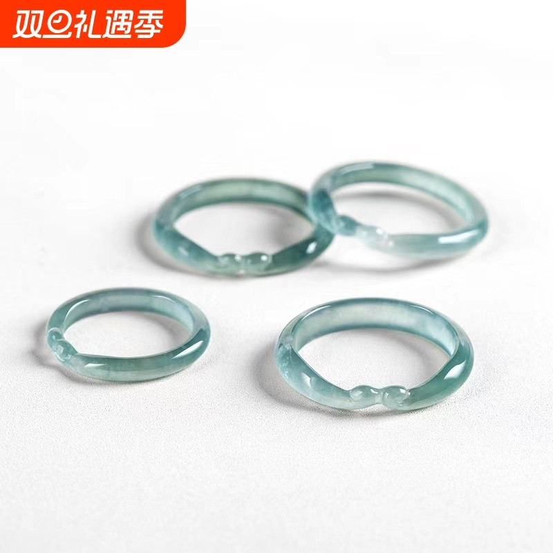 oein天然A货蓝水翡翠如意紧箍咒戒指原创设计立体雕刻冰种翡翠