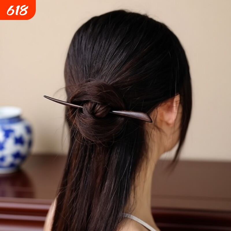 新中式发簪古风女盘发簪子黑檀木簪中国风汉服发钗日常通勤