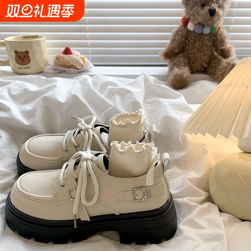 百搭圆头系带单鞋黑色JK小皮鞋女