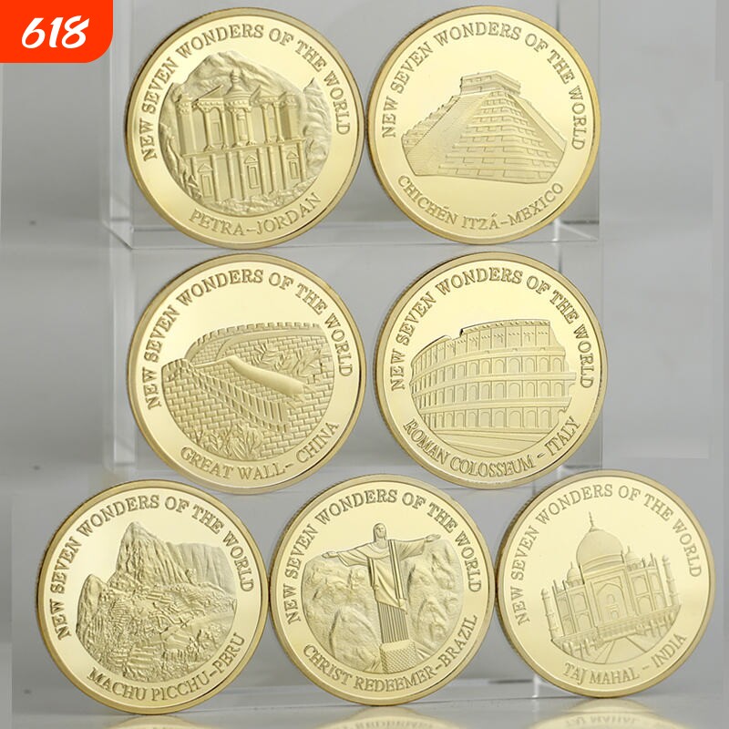 新世界七大建筑奇迹纪念币金字塔长城纪念章创意硬币旅游纪念章