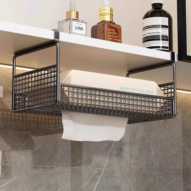 纸巾盒洗脸巾收纳盒下挂式置物架镜柜下抽纸盒倒挂盒悬挂厨房吊柜