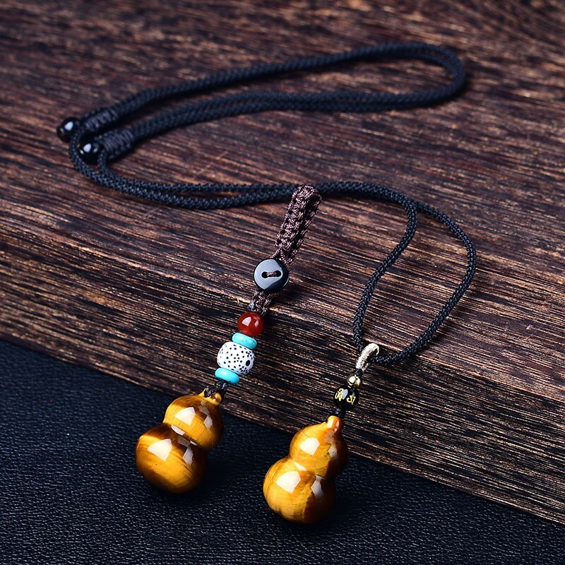 lisv天然黄虎眼石葫芦项链钥匙扣挂件饰品 葫芦吊坠男女创意饰品