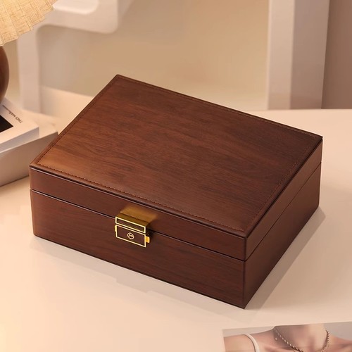 2025年新款高档精致耳钉项链饰品礼物实木首饰盒子内置戒指实用