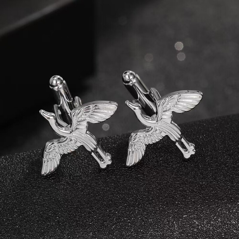 s925银复古泰银晴空飞鹤袖扣国潮民族风时尚袖口袖钉衣饰