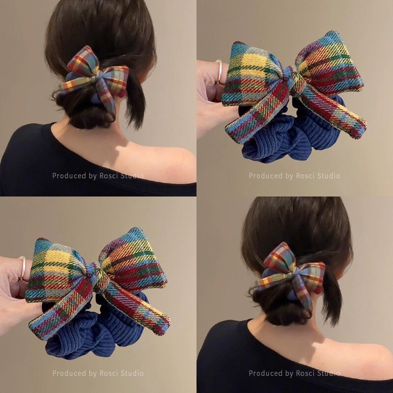 大肠发圈秋冬复古ins彩虹格子蝴蝶结头绳丸子2025马尾发绳新款