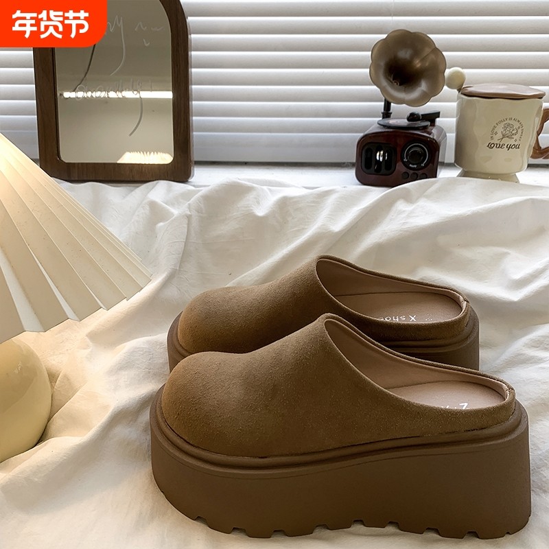 勃肯包头半拖鞋女外穿2025春季新款厚底增高矮子乐懒人穆勒博肯鞋