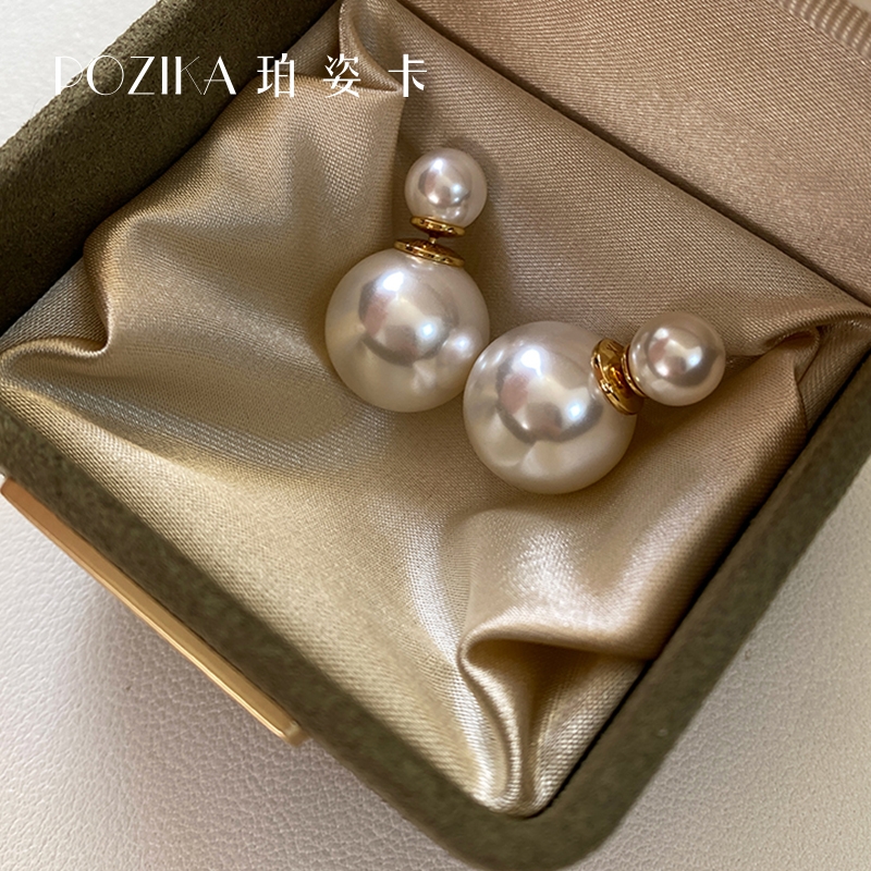 两戴款~赵露思同款双珠施家珍珠耳环法式轻奢925银耳钉高级感耳饰