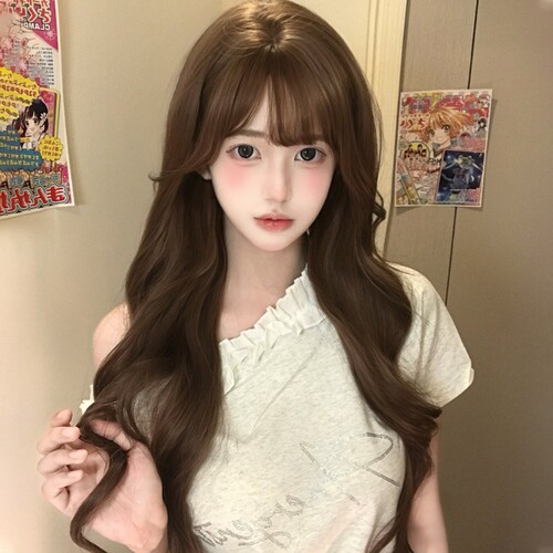 呐森假发女长发长卷发大波浪香草蜜棕色双马尾jk甜美lolita全头套