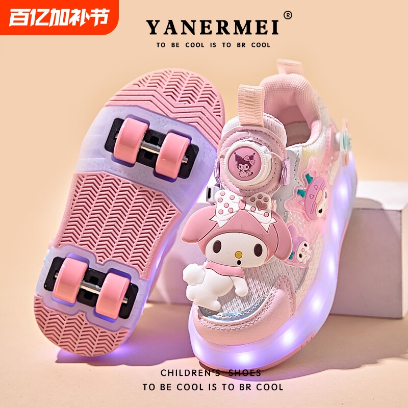 女童暴走鞋春秋网面儿童溜冰滑轮鞋女孩紫色旋转粉色防滑四轮