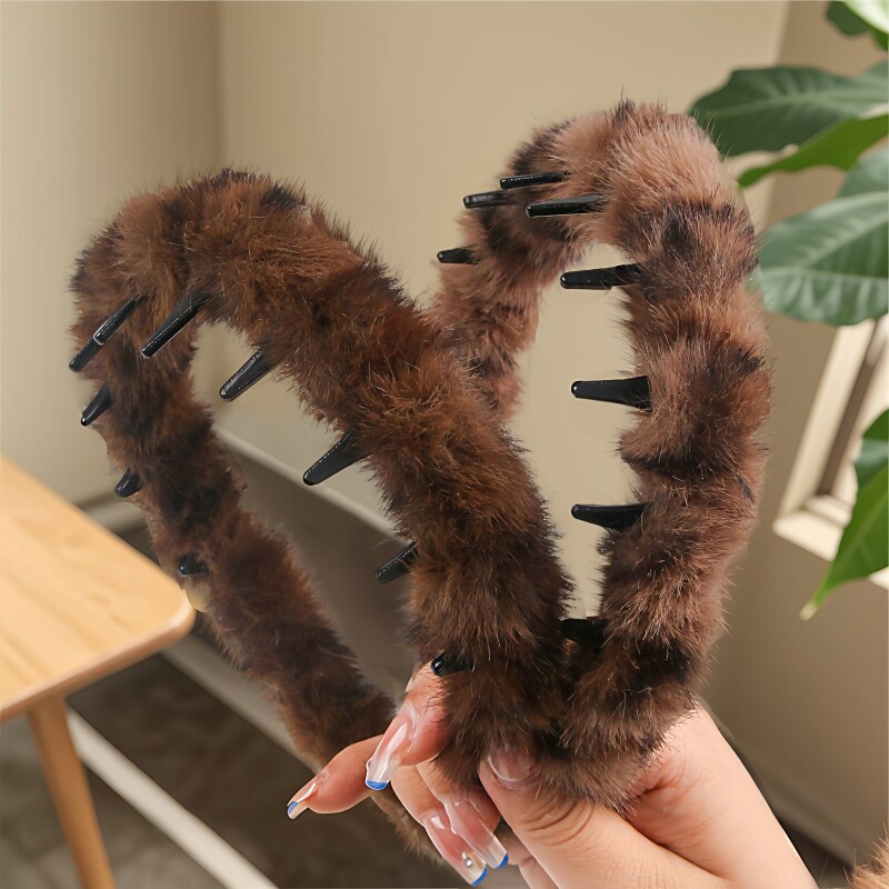 秋冬复古豹纹带齿毛绒发箍女防滑洗脸发卡头箍2025新款高颅顶头饰