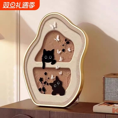 中古风桌面装饰画小众艺术摆画喵咪复古卧室床头柜电视柜摆件礼物