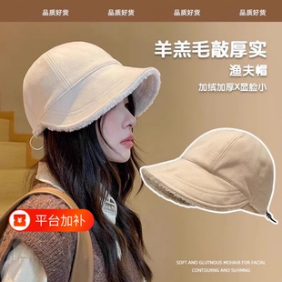 赵露思同款帽子女秋冬渔夫帽大头围加厚保暖仿羊羔毛鸭舌帽显脸小