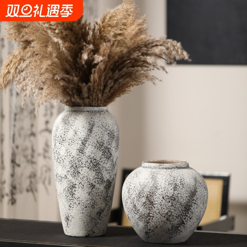 景德镇中式复古陶瓷花瓶禅意做旧粗陶花器民宿酒店电视柜插花摆件
