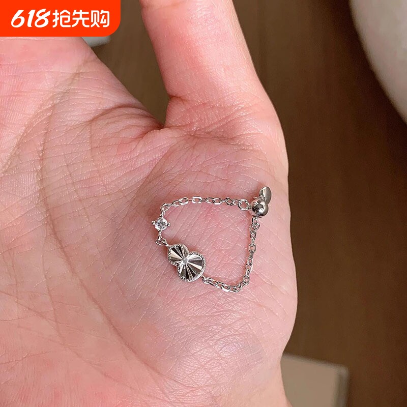 韩系镭射葫芦链条戒指叠戴时尚高级感轻奢戒指指环手饰品抽拉调节
