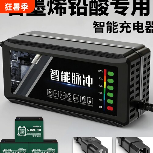 电动车充电器电瓶48V12AH60V20A72V35专用铅酸石墨烯电池超威天能