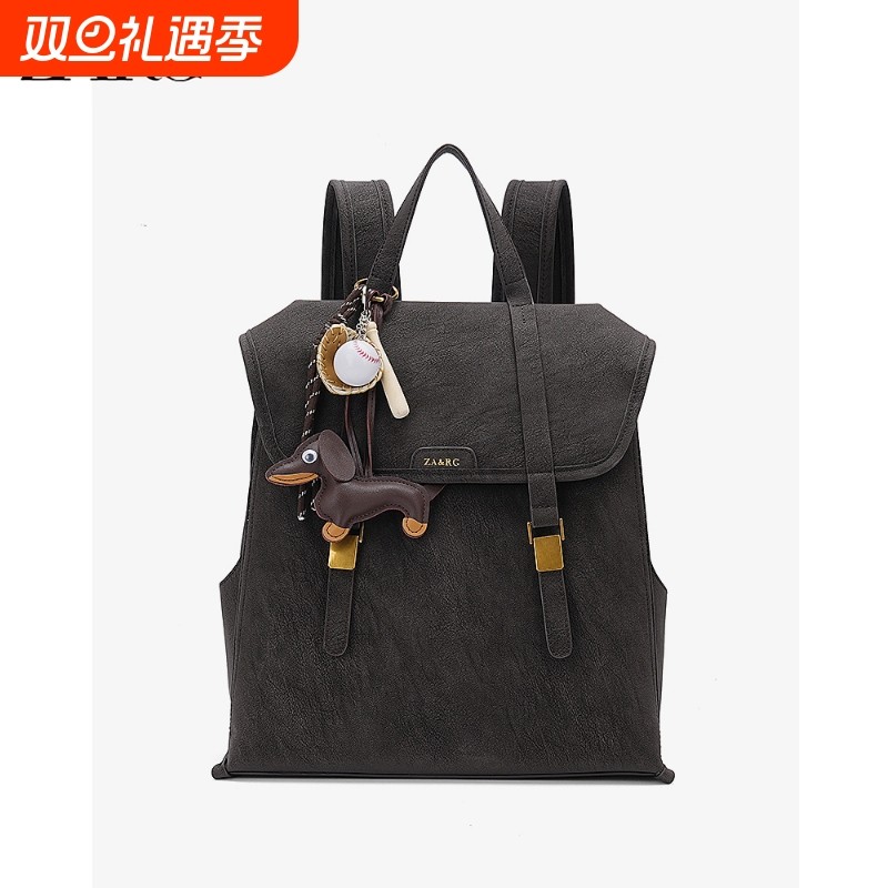 包包女2025新款小众复古植绒皮双肩包女大容量电脑包上班通勤背包