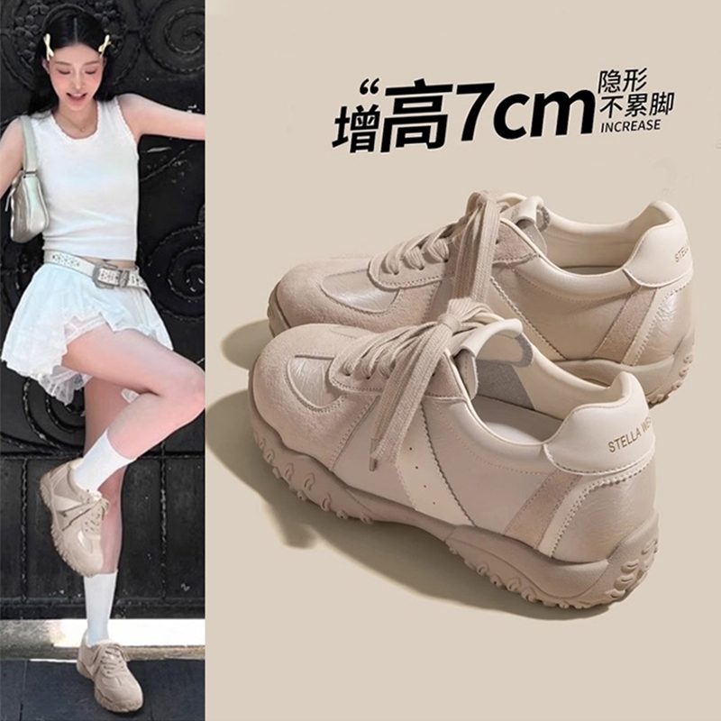 真皮内增高女鞋厚底德训鞋女2025新款春夏休闲运动鞋小白鞋阿甘鞋