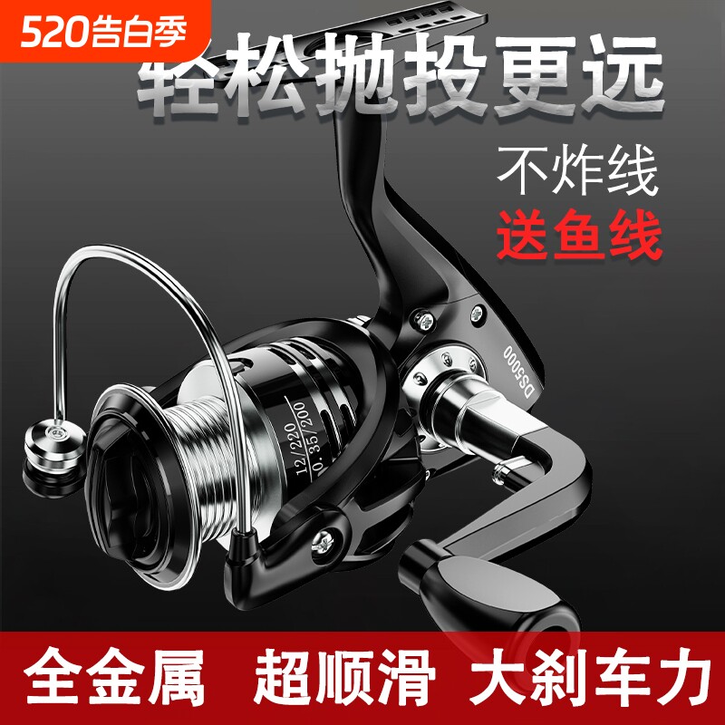 远投纺车轮全金属美式摇臂路亚渔轮鱼轮专用抛竿鱼线海杆海钓渔轮