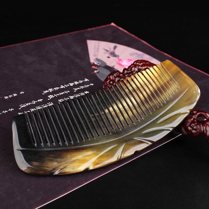 正品天然牦牛角梳子静电脱发头皮防女士专用梳家用头部经络按摩梳