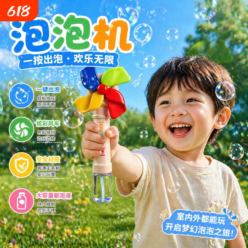 2026新款儿童风车泡泡机全自动宝宝电动吹泡泡棒手持玩具男孩女孩