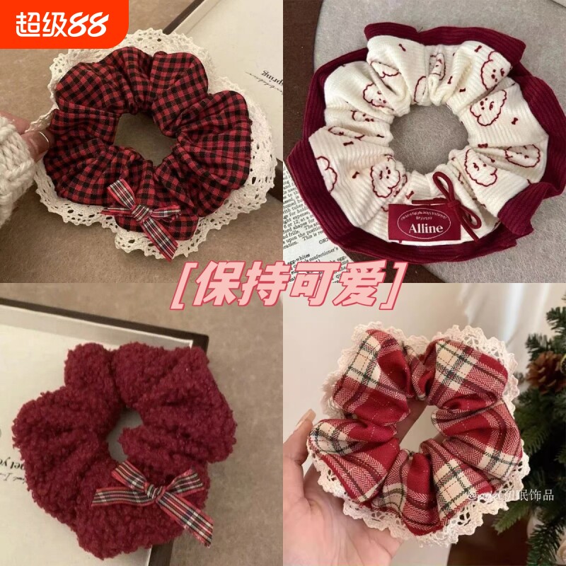 秋冬新款卡通小狗可爱大肠发圈甜美丸子头扎头发橡皮筋高级感头饰