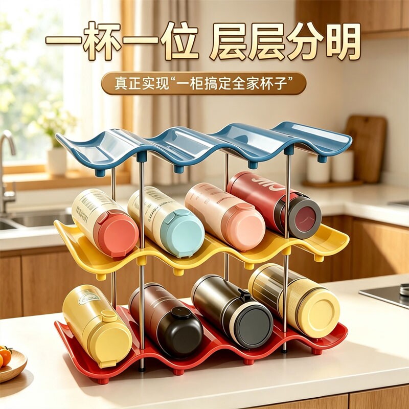 水杯架家用客厅多层茶杯保温杯收纳架高级感轻奢水杯展示置物架图片
