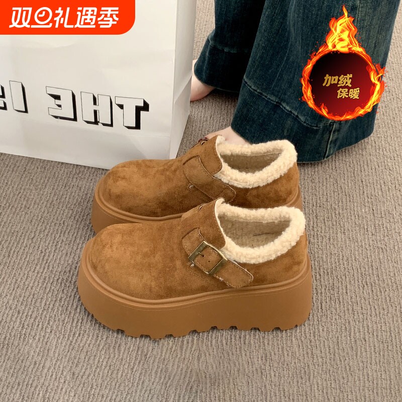 厚底增高加绒勃肯鞋女2025新款冬季保暖雪地靴博肯棉鞋子毛绒高跟