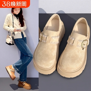 厚底增高全包勃肯鞋女2026春季新款一脚蹬乐福鞋复古博肯单鞋高跟