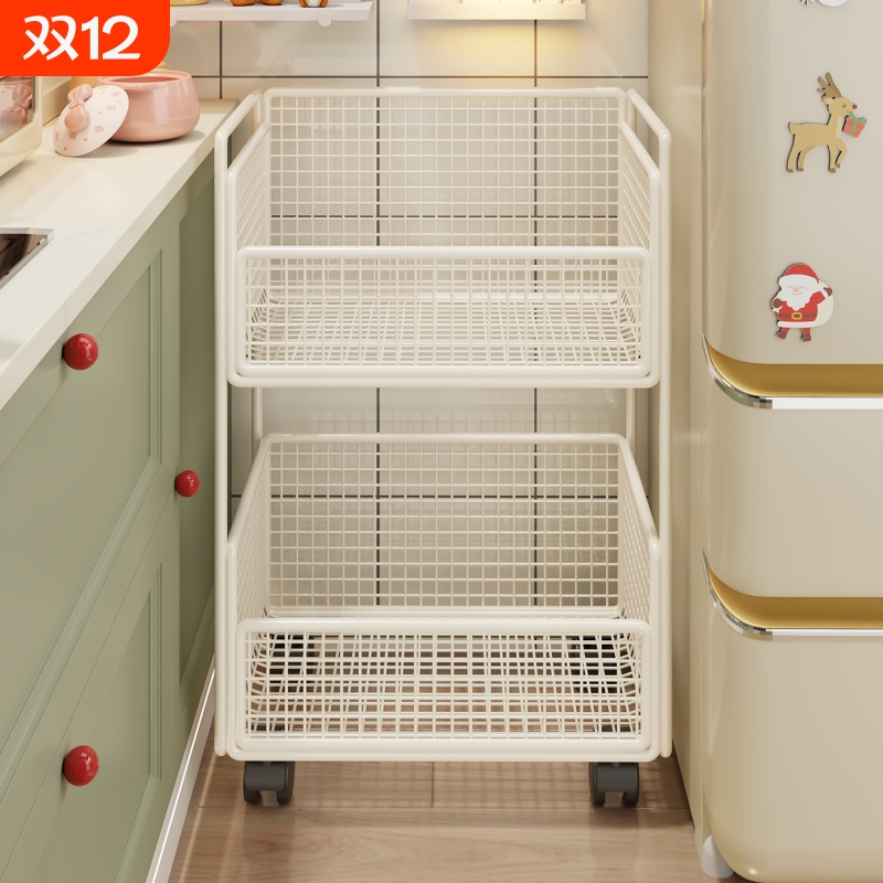 厨房夹缝置物架收纳架带轮蔬菜篮