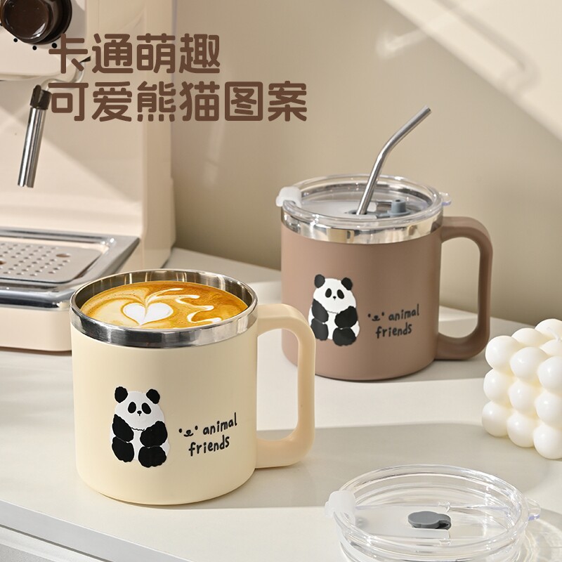 泡麦片专用水杯带盖牛奶早餐杯马克杯办公室咖啡杯冲泡杯带勺杯子
