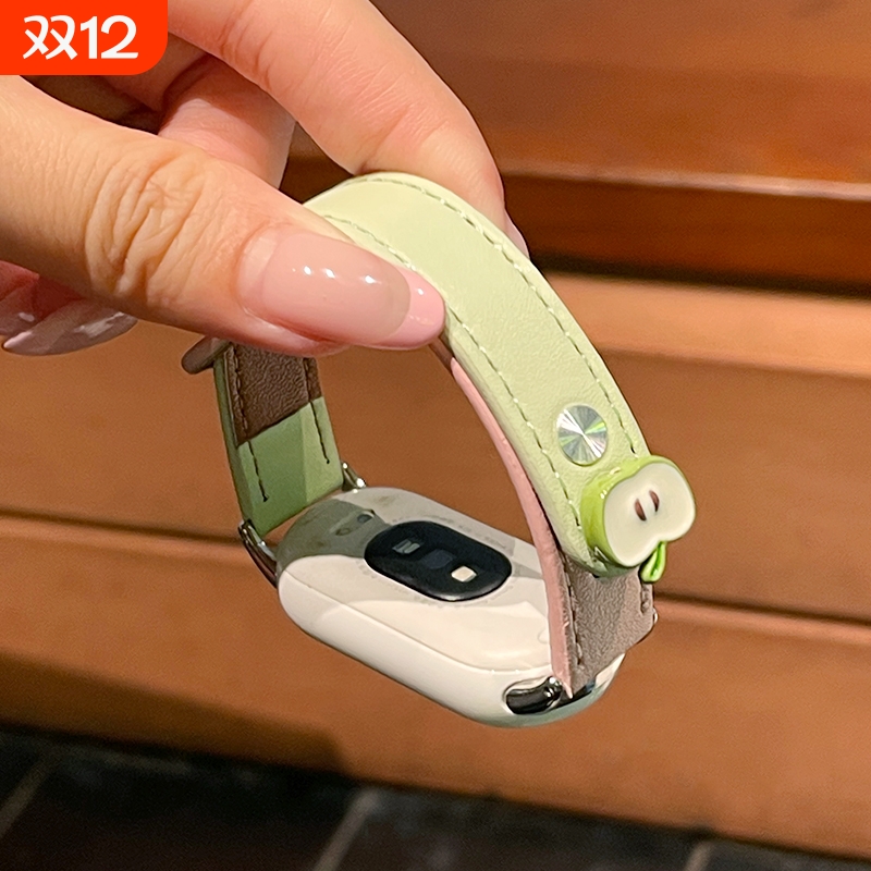 青苹果适用小米手环10表带小米9新款皮质8nfc高级感夏天7智能运动6透气创意保护套壳XL腕带配件红色硅胶粉色