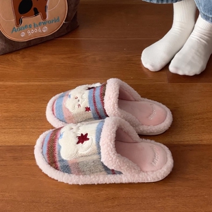 冬季居家棉拖鞋女2025情侣卡通软萌保暖棉鞋男绿色半包时尚粉色