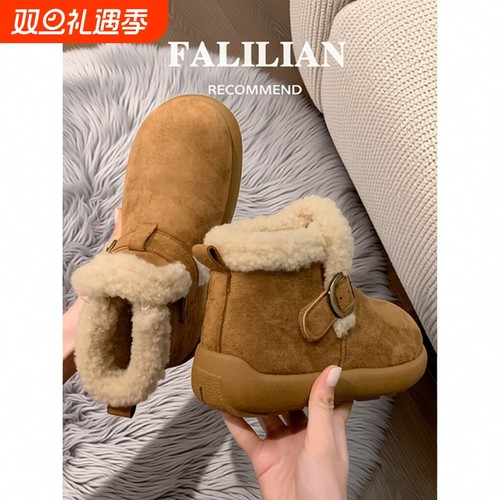 厚底加绒勃肯雪地靴女2025新款爆款冬季鞋子保暖棉鞋毛毛短靴防水