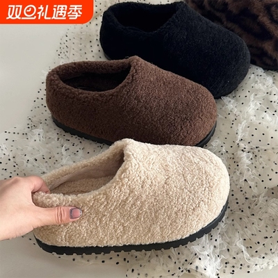 增高6cm卡皮吧啦棉拖鞋2025新款外穿厚底棉鞋加绒保暖勃肯包头拖