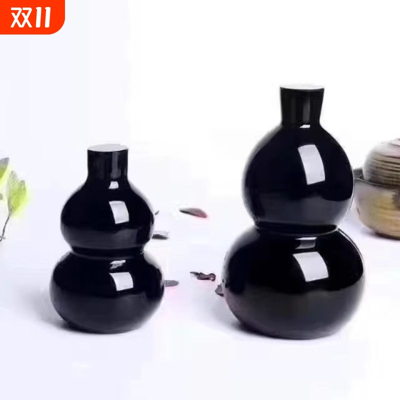 VZZS天然黑曜石葫芦摆件福禄寿喜财平安五福临门玉石客厅风水摆件