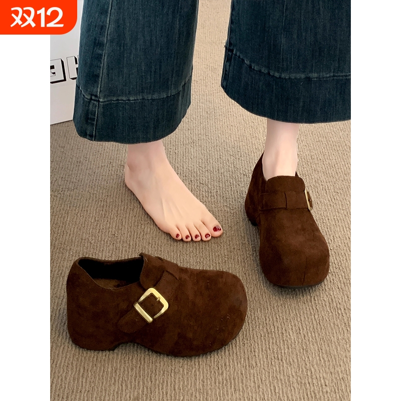 厚底内增高加绒勃肯鞋女2025秋冬新款二棉博肯乐福鞋小个子棉鞋子