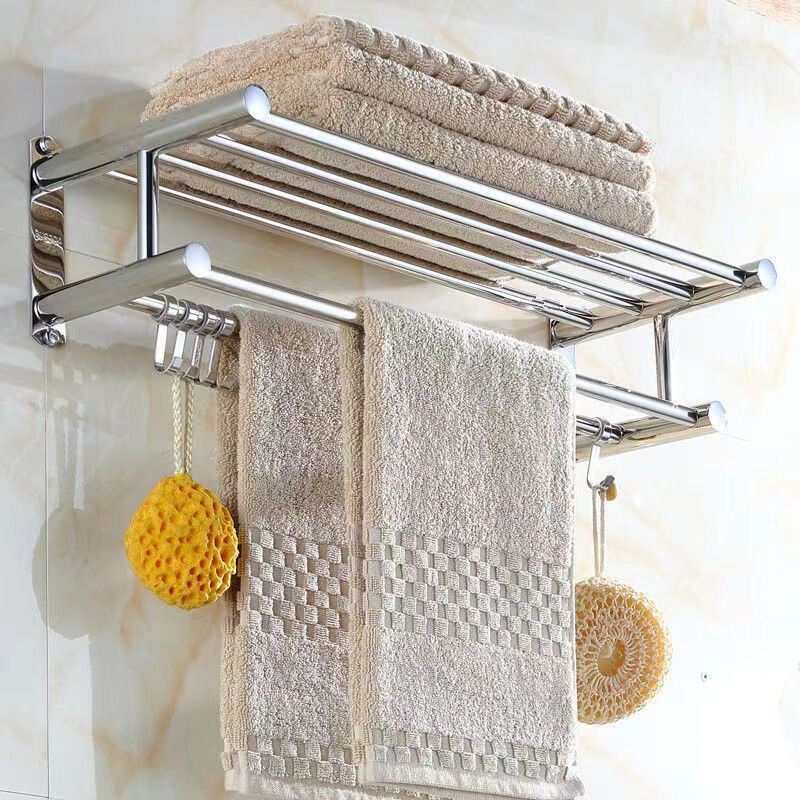 卫生间置物架浴室免打孔浴巾架墙上壁挂式毛巾架不锈钢毛毯衣服架