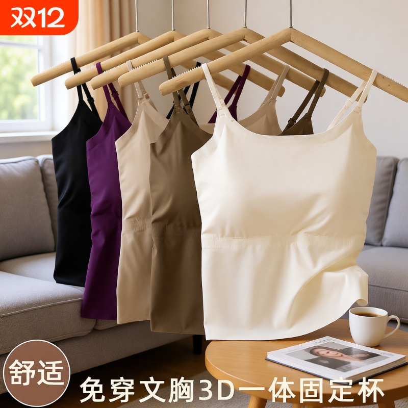 夏冰丝吊带背心女2025春美背内衣带胸垫一体内搭无痕打底外穿上衣