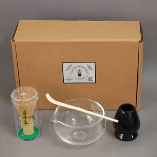高硼硅耐高温玻璃分茶碗日式打抹茶茶筅茶勺礼盒点茶白竹茶刷茶勺