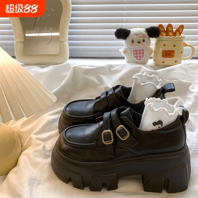 粗高跟小皮鞋女2025春秋新款厚底增高配裙子乐福单鞋黑色圆头棕色