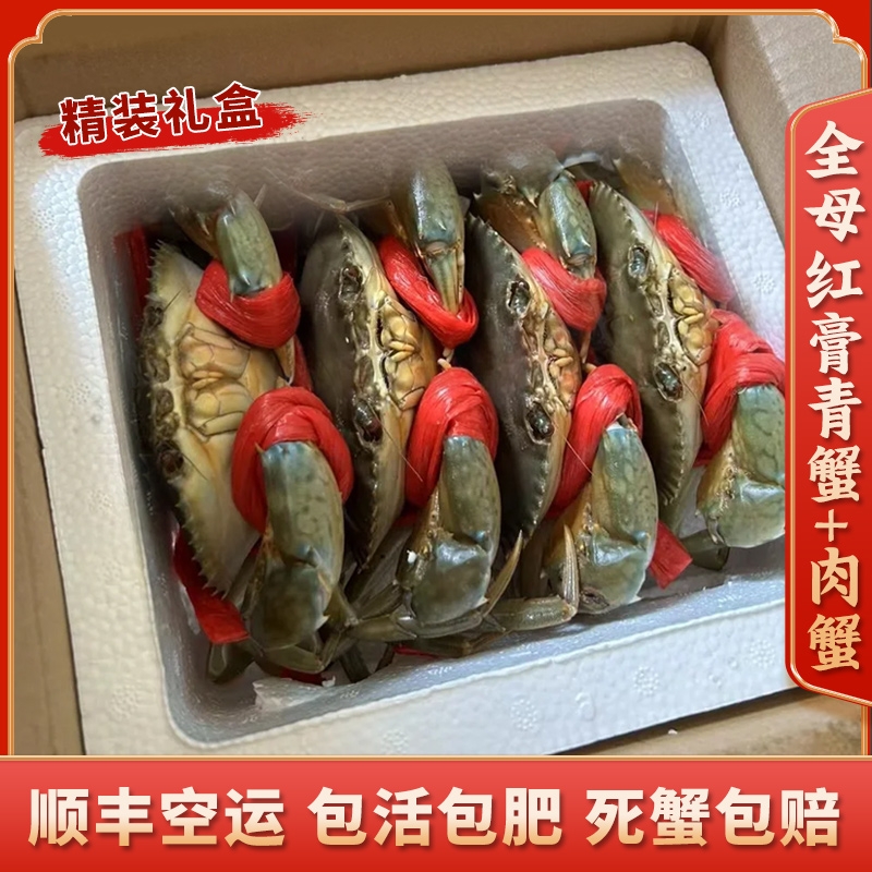青蟹特大红膏蟹3.5斤4只高档礼篮