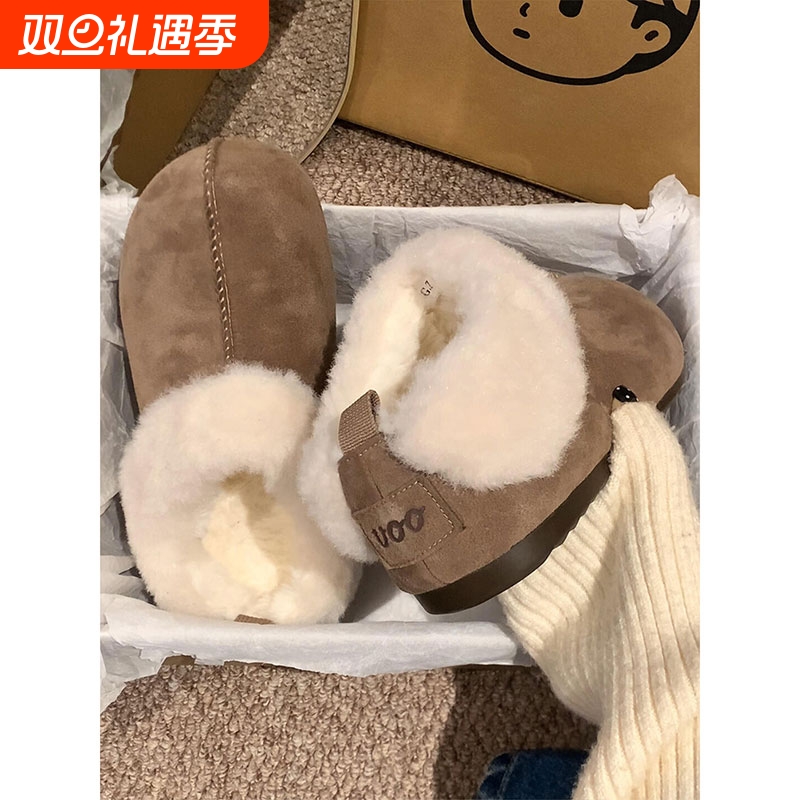 毛绒绒雪地靴女冬季皮毛一体棉鞋厚底加绒保暖勃肯鞋冬天鞋子防水