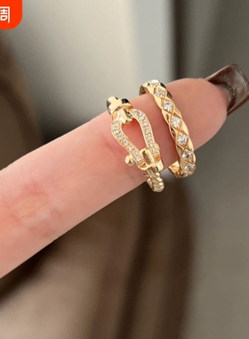 扭纹马蹄戒指女玫瑰金18k轻奢ins不掉色麻花情侣指环黄金白金