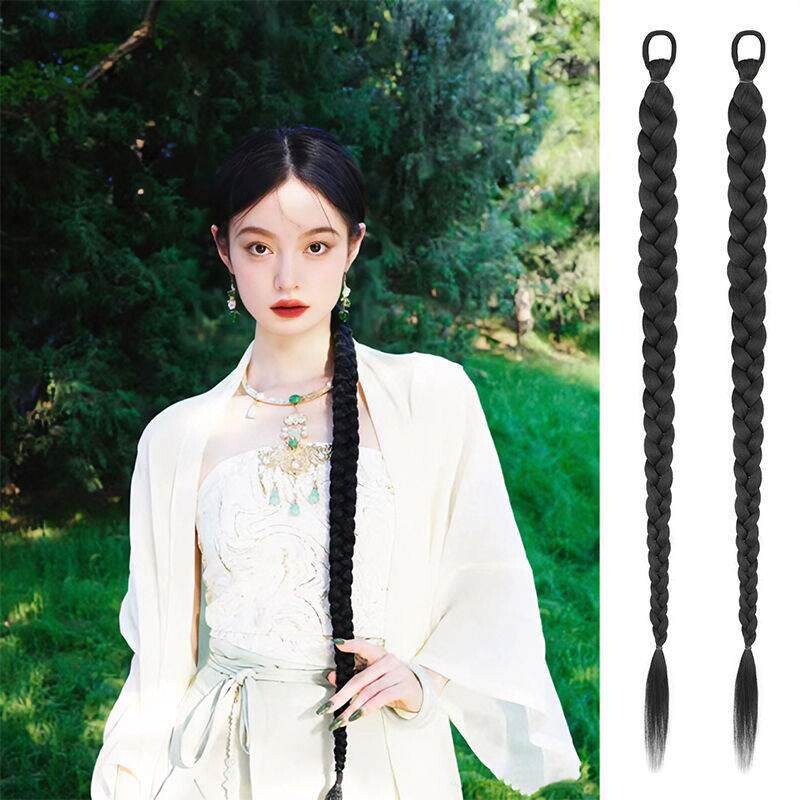 新中式马尾假发女加长辫子麻花辫自然仿真发汉服古风超长假马尾辫