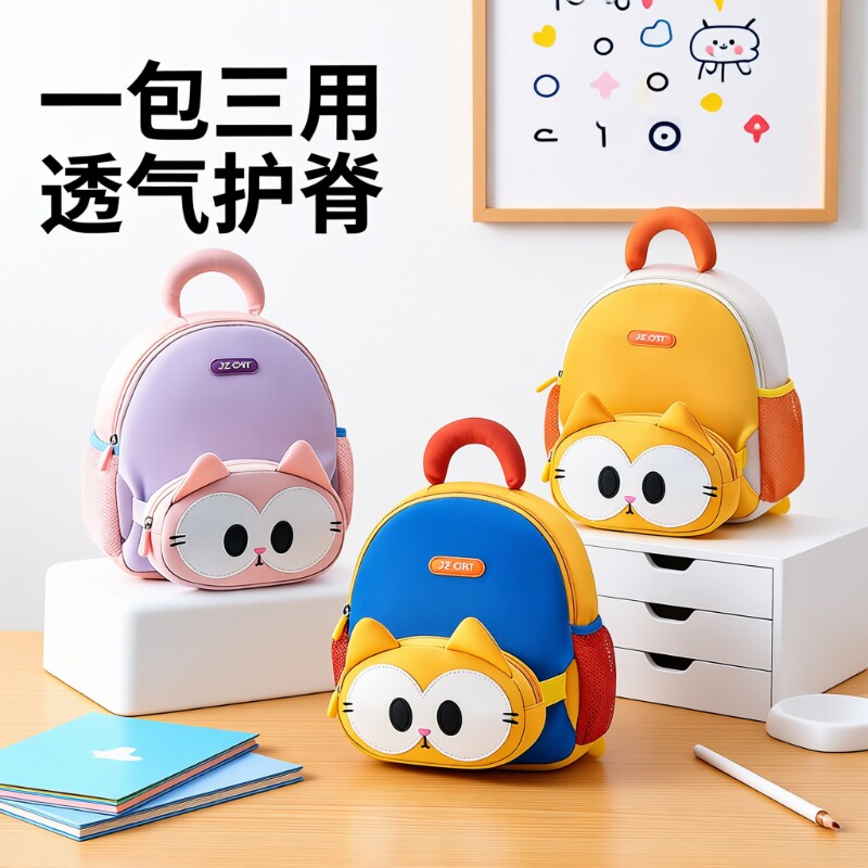 猫男孩幼儿园背包女童新款宝宝防走失儿童双肩包书包登山徒步量化